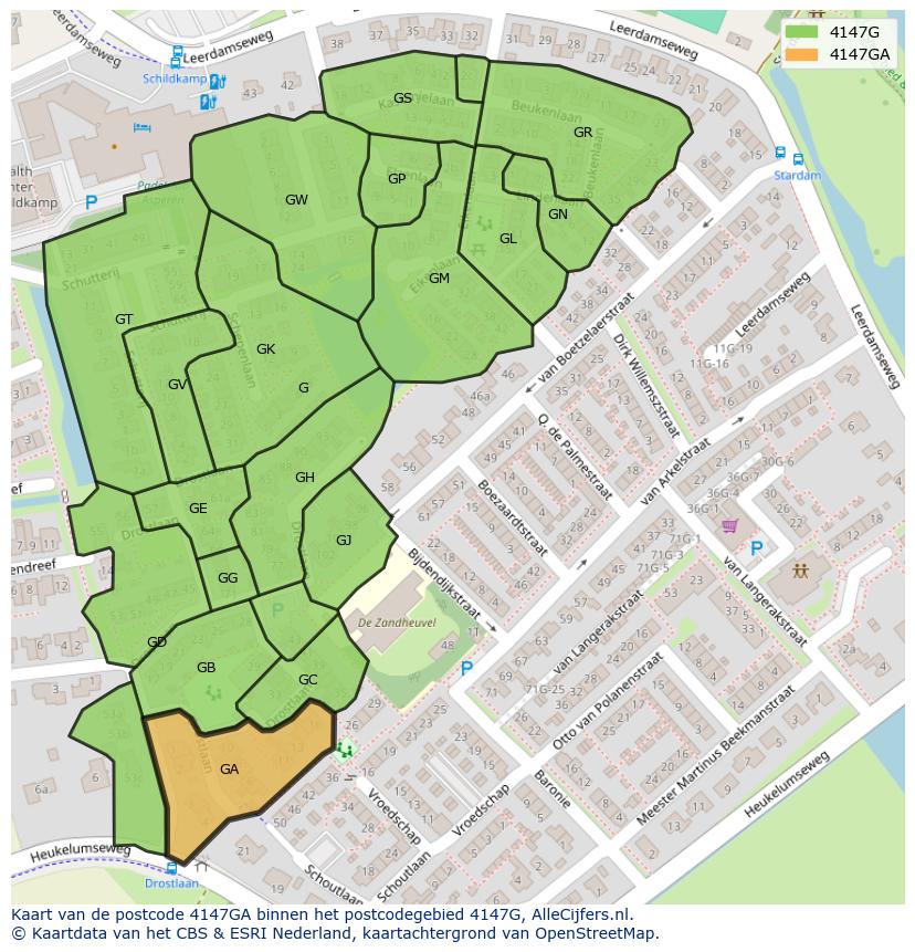 Afbeelding van het postcodegebied 4147 GA op de kaart.