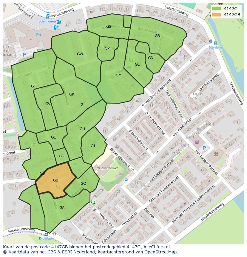 Afbeelding van het postcodegebied 4147 GB op de kaart.
