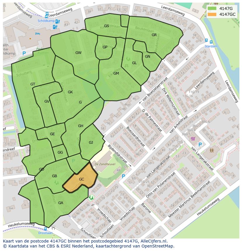 Afbeelding van het postcodegebied 4147 GC op de kaart.
