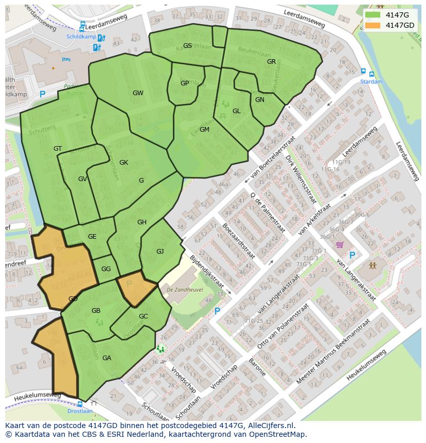 Afbeelding van het postcodegebied 4147 GD op de kaart.