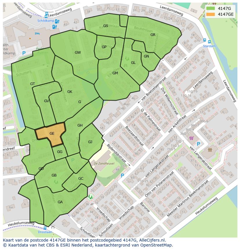 Afbeelding van het postcodegebied 4147 GE op de kaart.