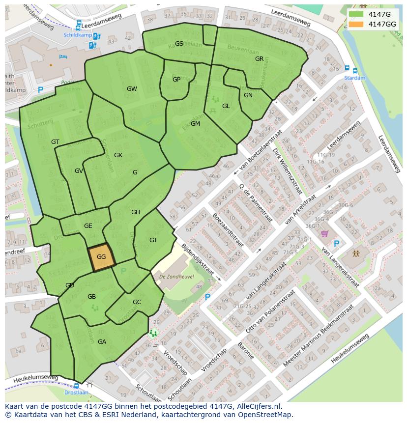 Afbeelding van het postcodegebied 4147 GG op de kaart.