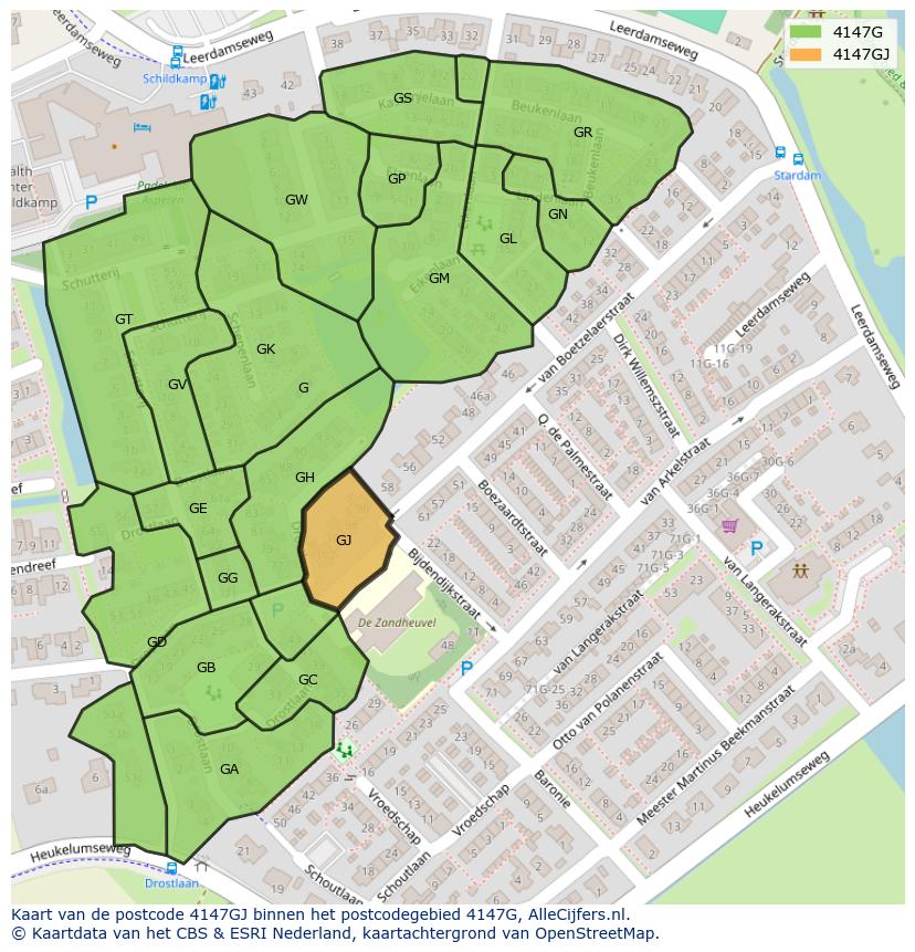 Afbeelding van het postcodegebied 4147 GJ op de kaart.