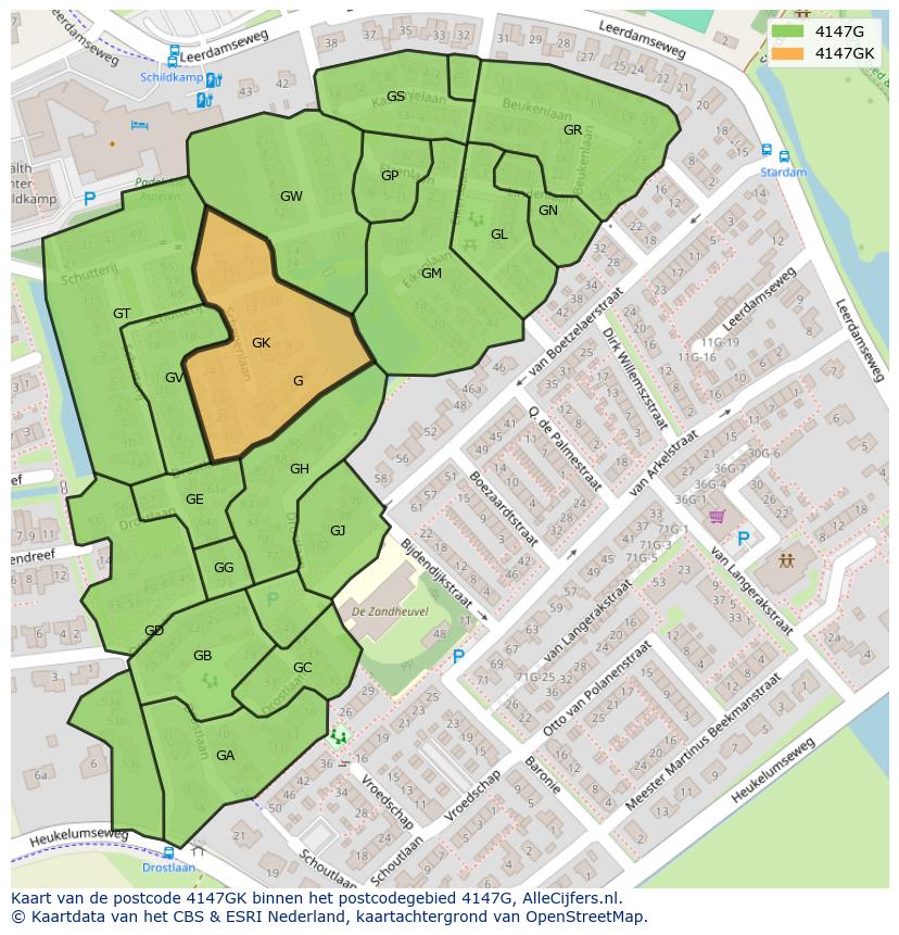 Afbeelding van het postcodegebied 4147 GK op de kaart.