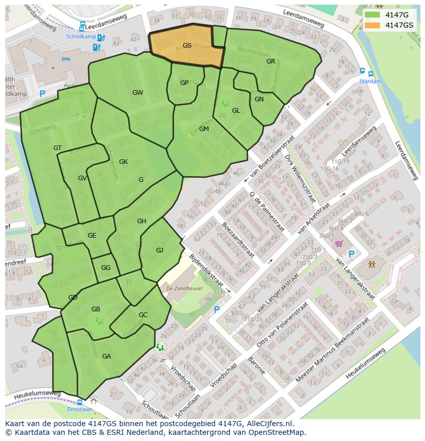 Afbeelding van het postcodegebied 4147 GS op de kaart.