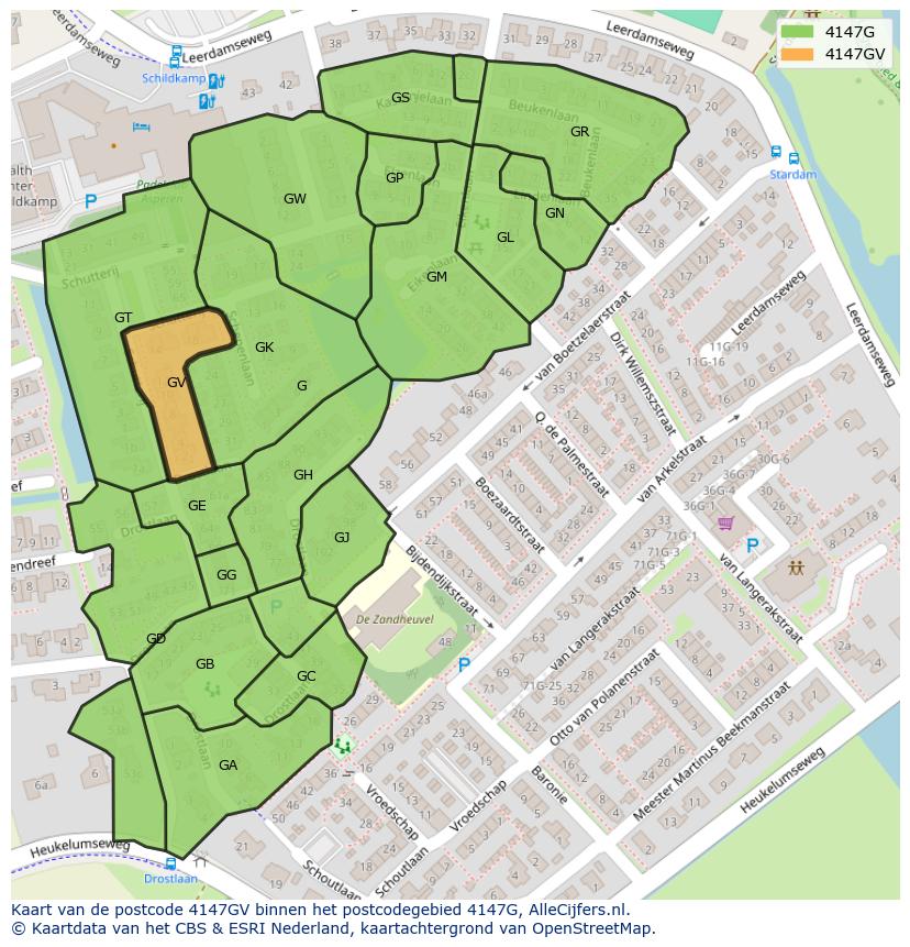 Afbeelding van het postcodegebied 4147 GV op de kaart.