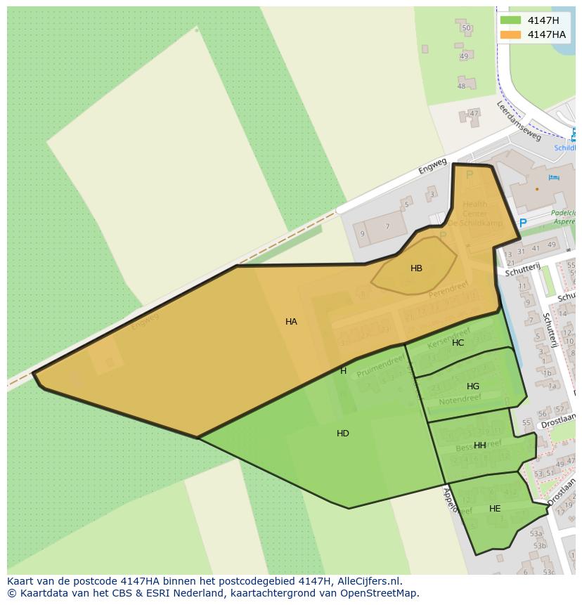 Afbeelding van het postcodegebied 4147 HA op de kaart.