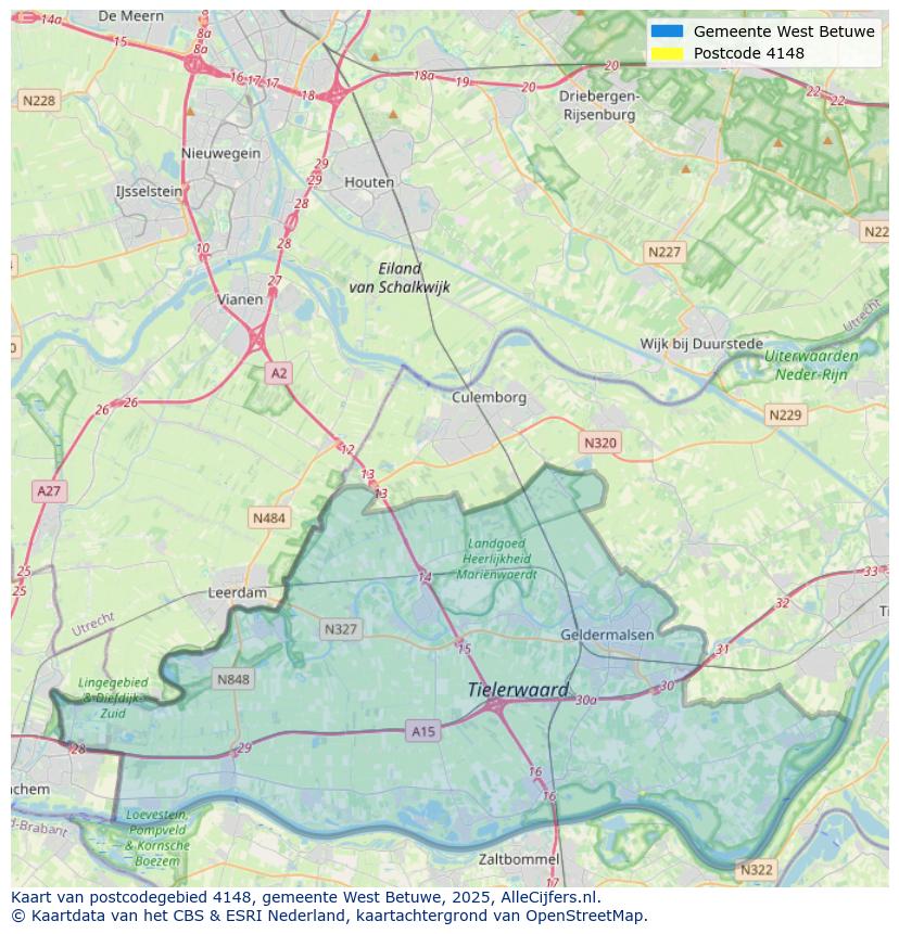 Afbeelding van het postcodegebied 4148 op de kaart.