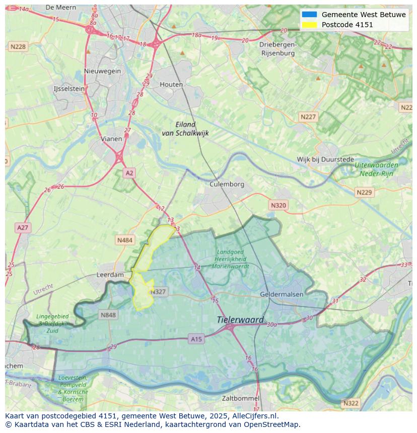 Afbeelding van het postcodegebied 4151 op de kaart.
