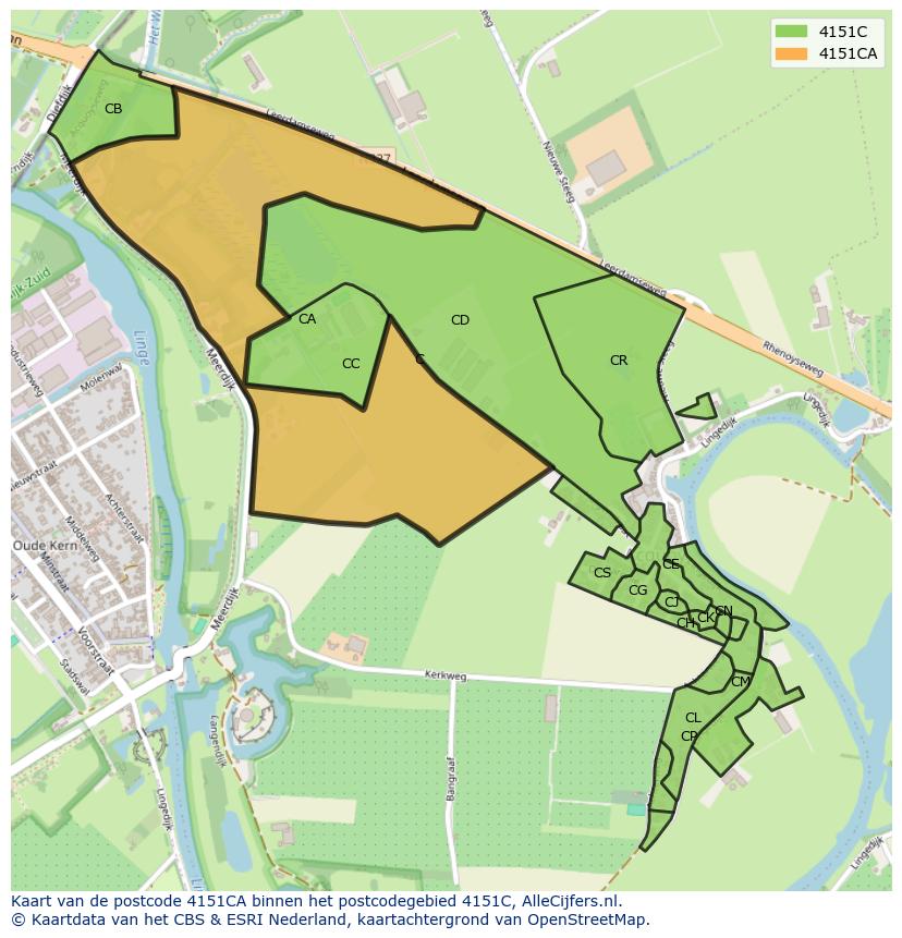 Afbeelding van het postcodegebied 4151 CA op de kaart.