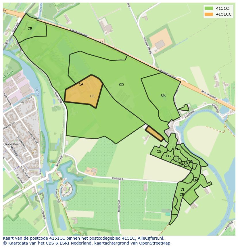 Afbeelding van het postcodegebied 4151 CC op de kaart.