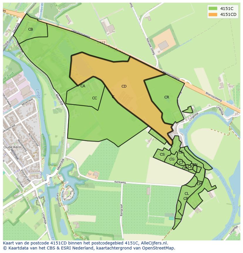 Afbeelding van het postcodegebied 4151 CD op de kaart.