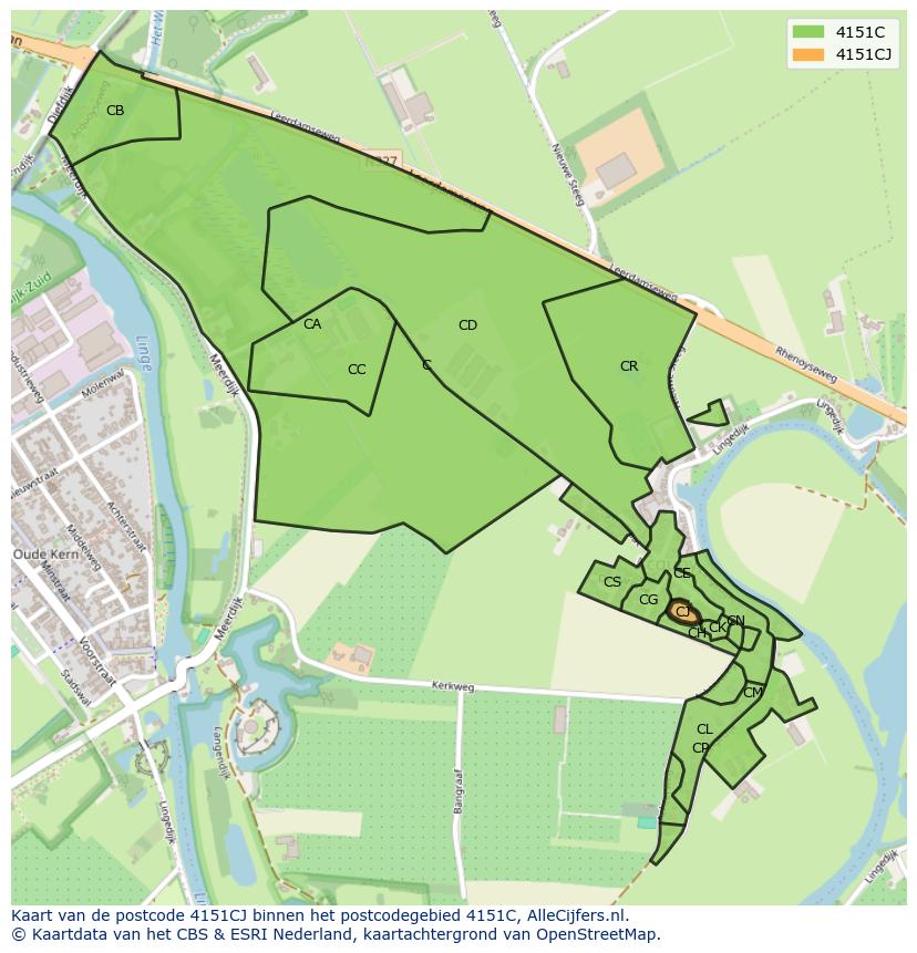 Afbeelding van het postcodegebied 4151 CJ op de kaart.