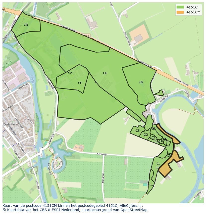 Afbeelding van het postcodegebied 4151 CM op de kaart.
