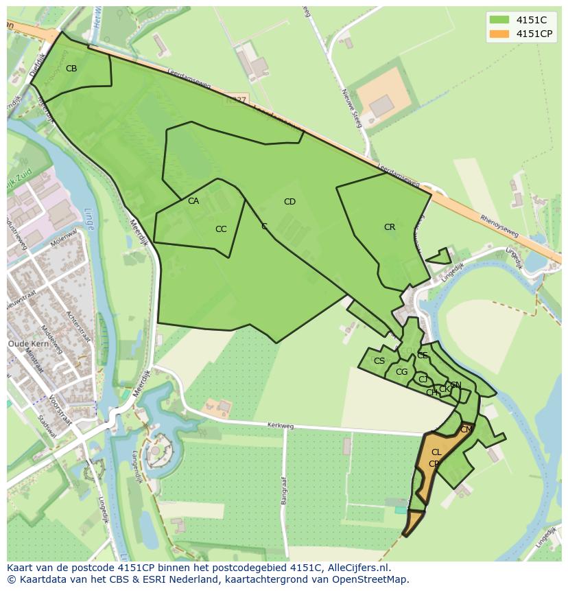 Afbeelding van het postcodegebied 4151 CP op de kaart.