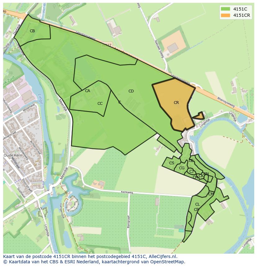 Afbeelding van het postcodegebied 4151 CR op de kaart.