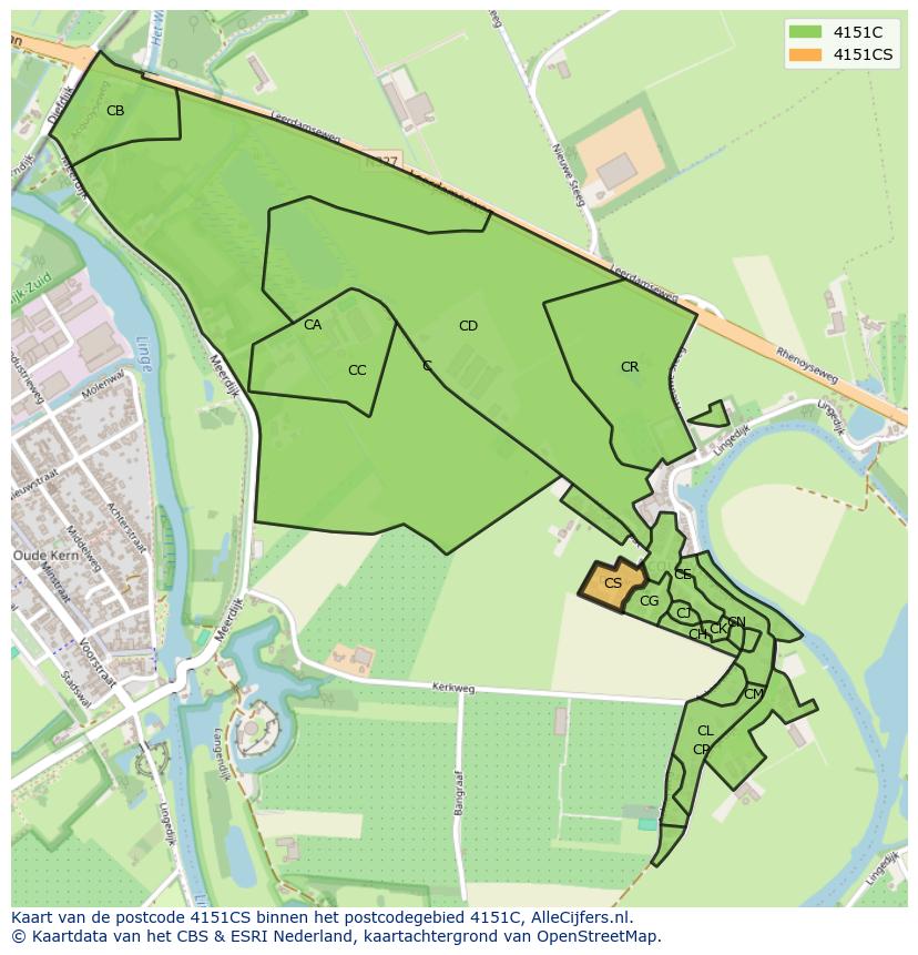 Afbeelding van het postcodegebied 4151 CS op de kaart.