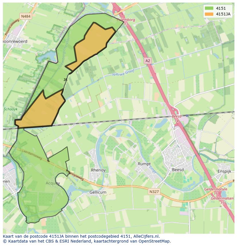 Afbeelding van het postcodegebied 4151 JA op de kaart.