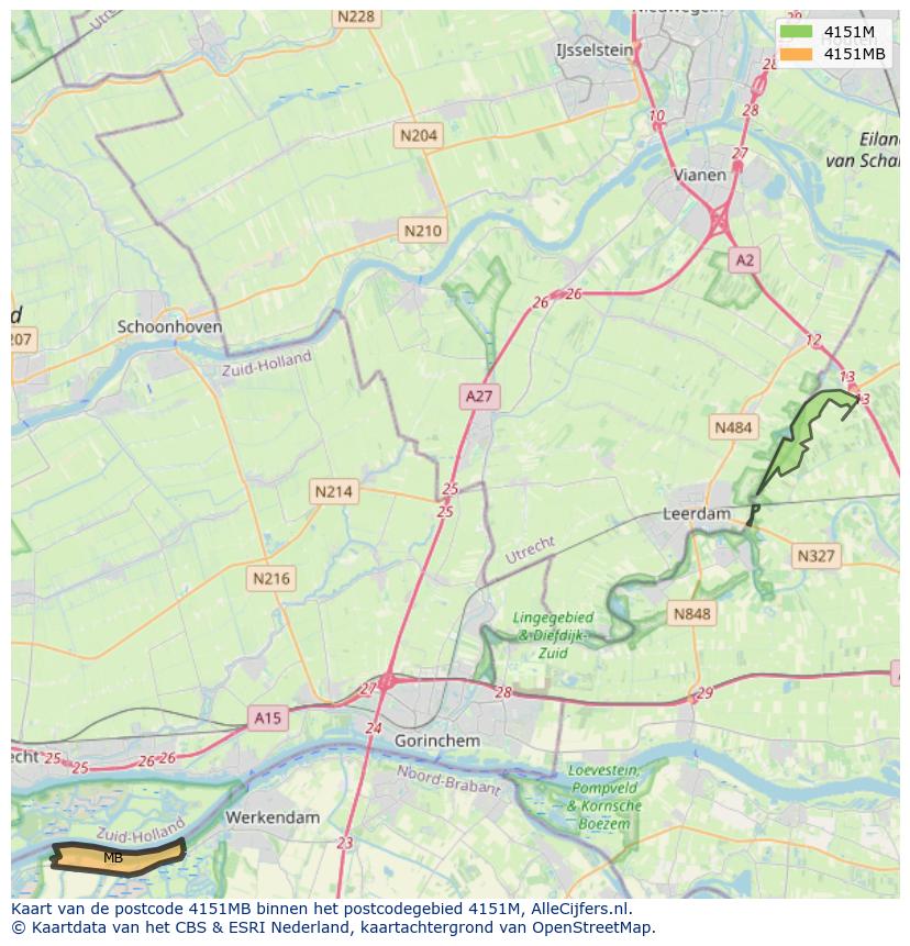 Afbeelding van het postcodegebied 4151 MB op de kaart.