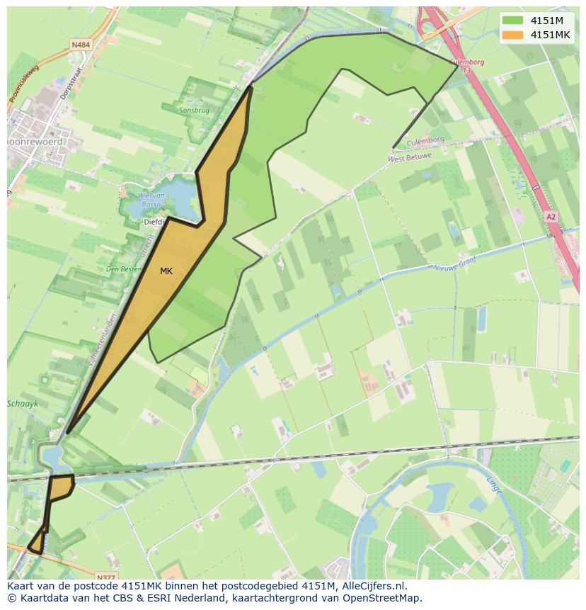 Afbeelding van het postcodegebied 4151 MK op de kaart.