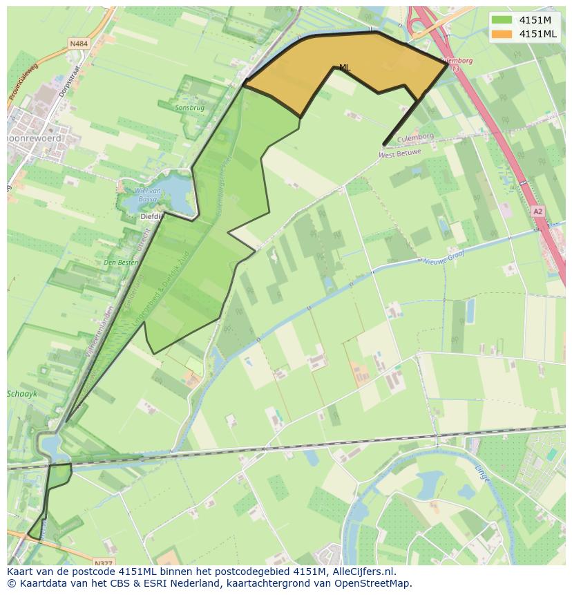 Afbeelding van het postcodegebied 4151 ML op de kaart.