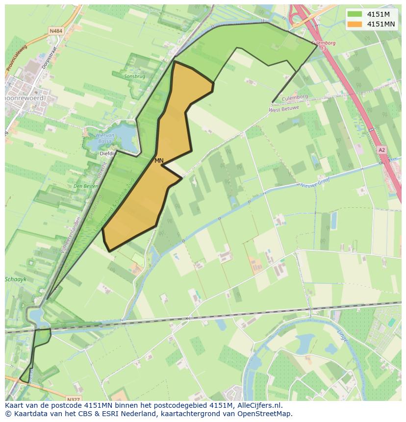 Afbeelding van het postcodegebied 4151 MN op de kaart.