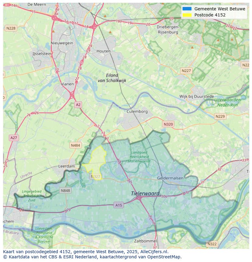 Afbeelding van het postcodegebied 4152 op de kaart.