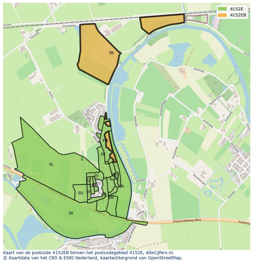 Afbeelding van het postcodegebied 4152 EB op de kaart.
