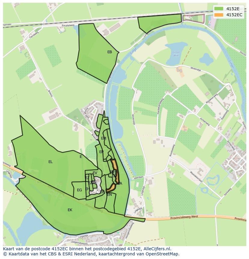Afbeelding van het postcodegebied 4152 EC op de kaart.