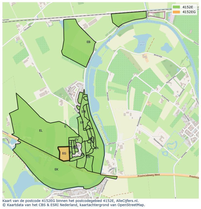 Afbeelding van het postcodegebied 4152 EG op de kaart.