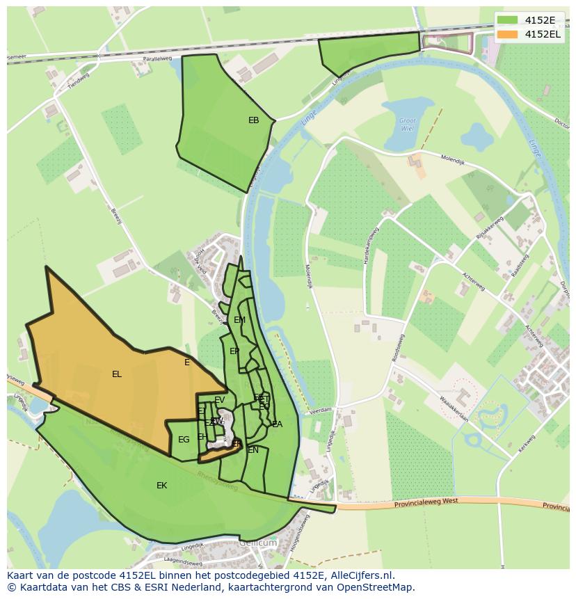 Afbeelding van het postcodegebied 4152 EL op de kaart.