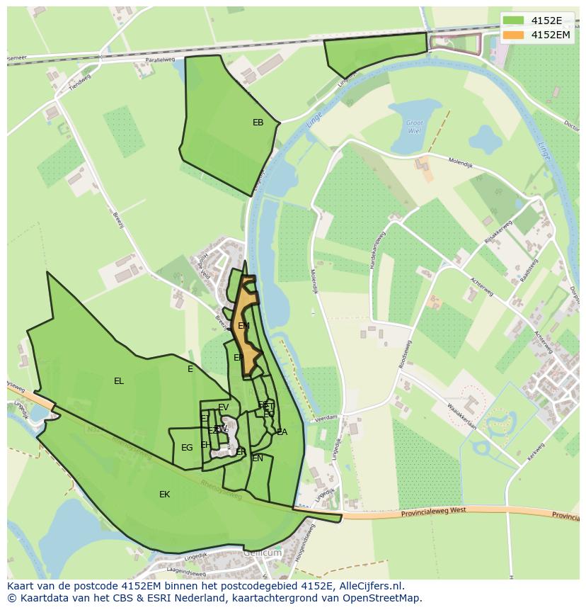 Afbeelding van het postcodegebied 4152 EM op de kaart.