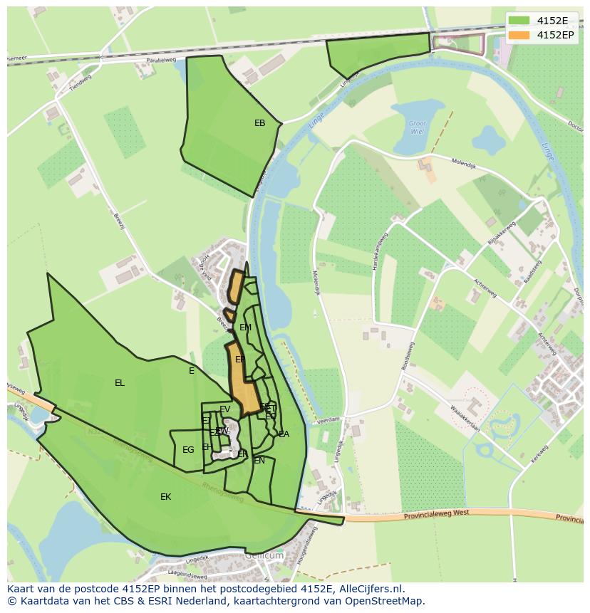 Afbeelding van het postcodegebied 4152 EP op de kaart.