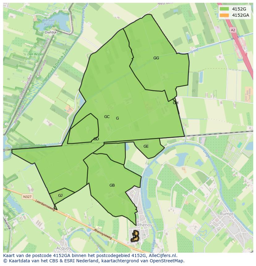 Afbeelding van het postcodegebied 4152 GA op de kaart.