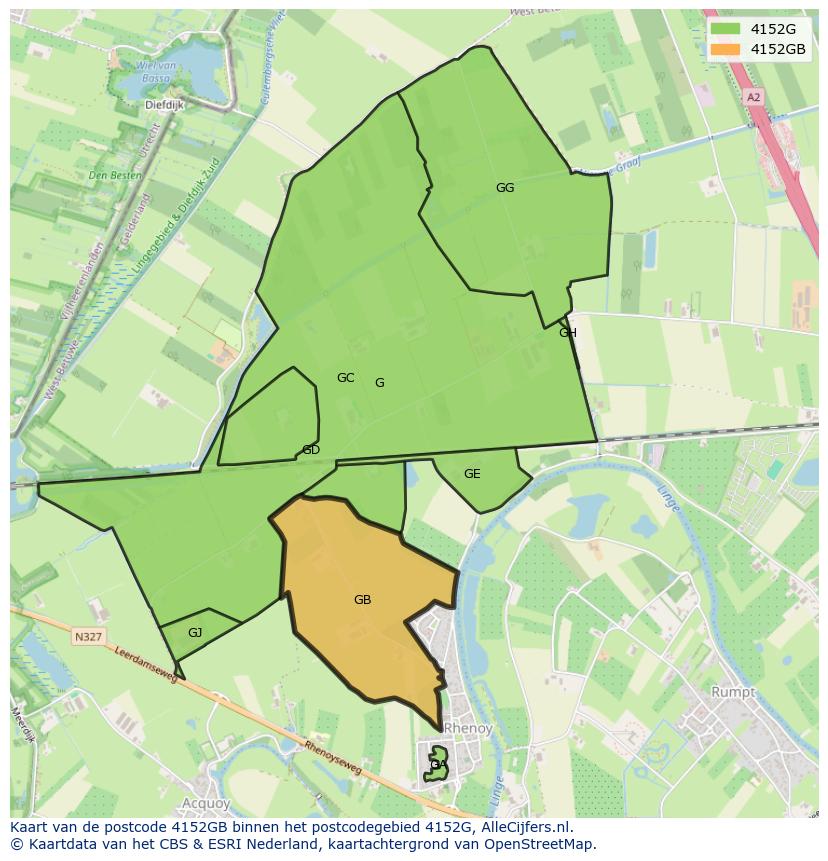 Afbeelding van het postcodegebied 4152 GB op de kaart.
