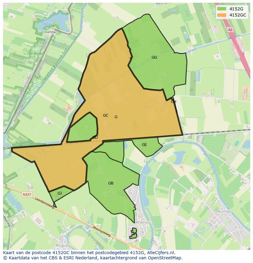 Afbeelding van het postcodegebied 4152 GC op de kaart.