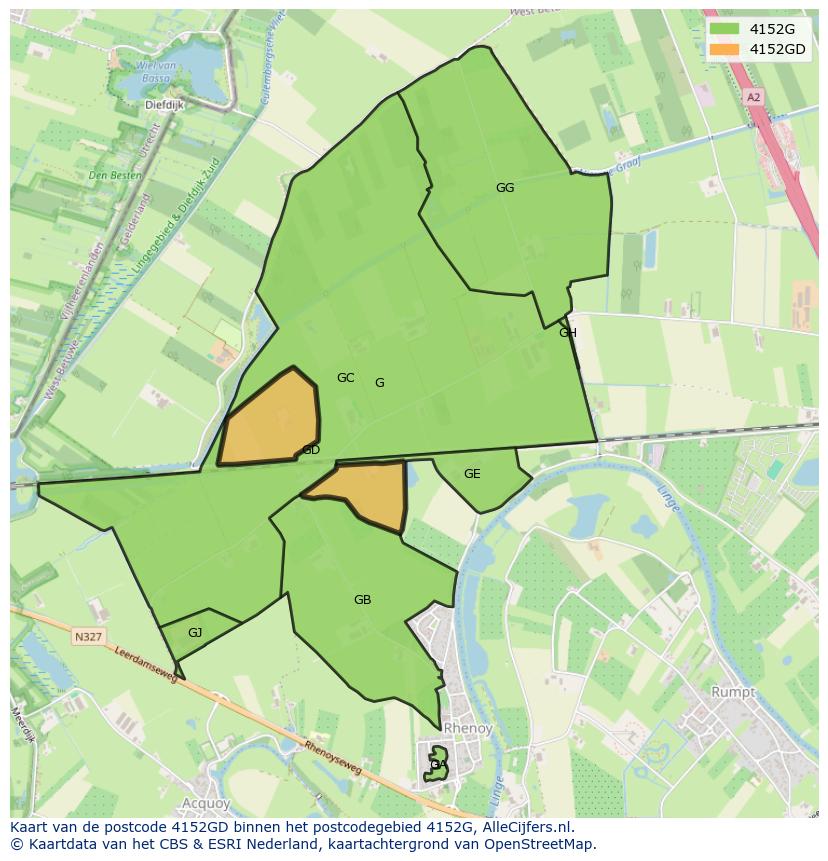 Afbeelding van het postcodegebied 4152 GD op de kaart.