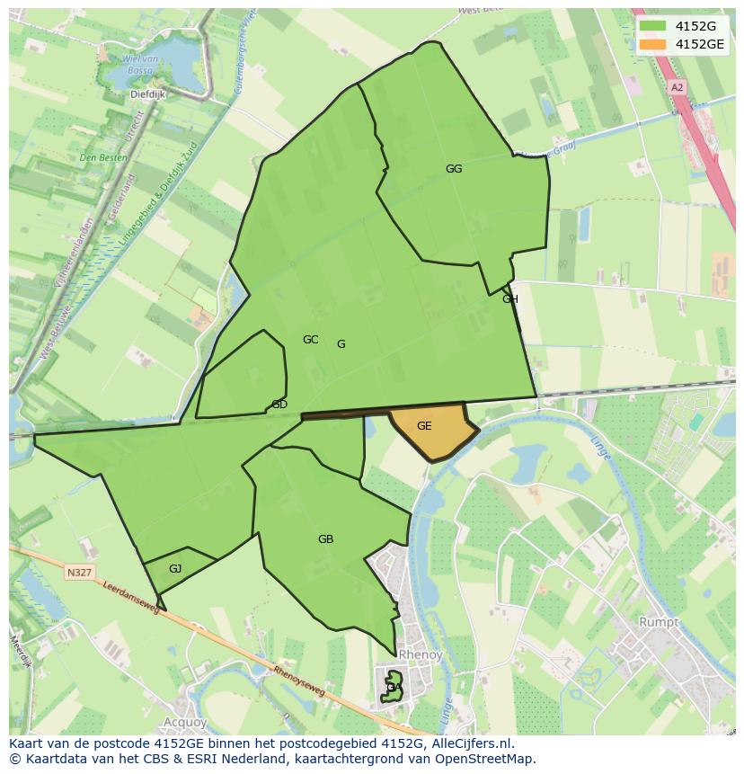 Afbeelding van het postcodegebied 4152 GE op de kaart.