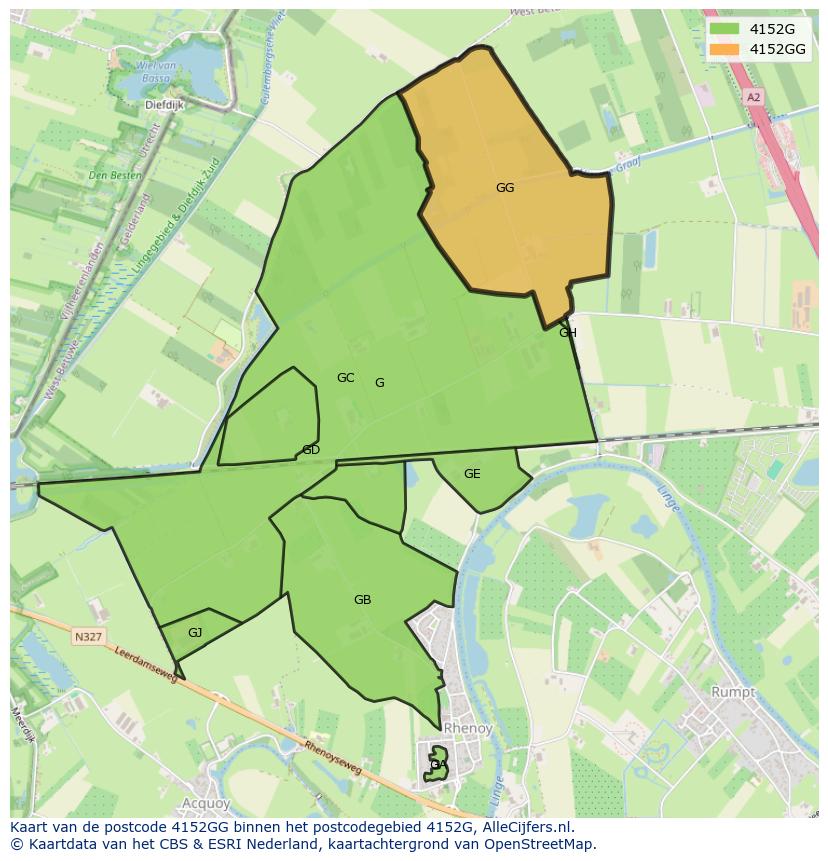 Afbeelding van het postcodegebied 4152 GG op de kaart.
