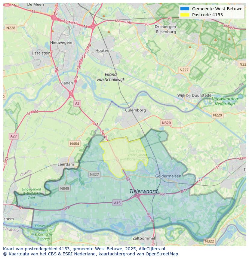 Afbeelding van het postcodegebied 4153 op de kaart.