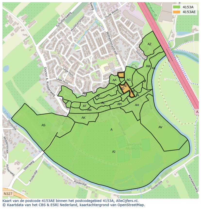 Afbeelding van het postcodegebied 4153 AE op de kaart.