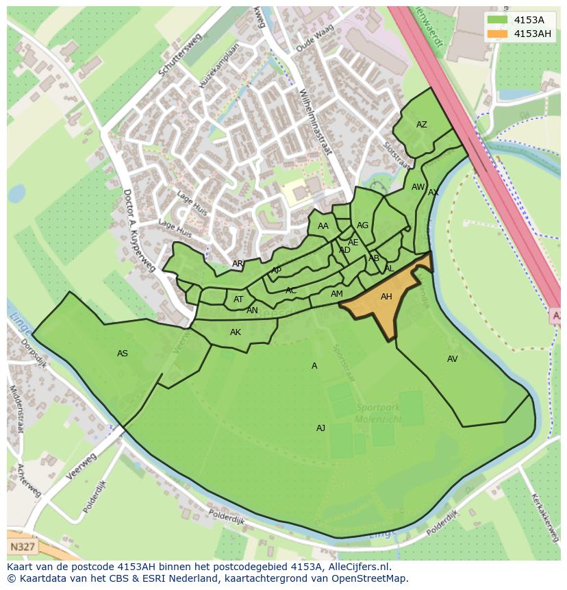 Afbeelding van het postcodegebied 4153 AH op de kaart.
