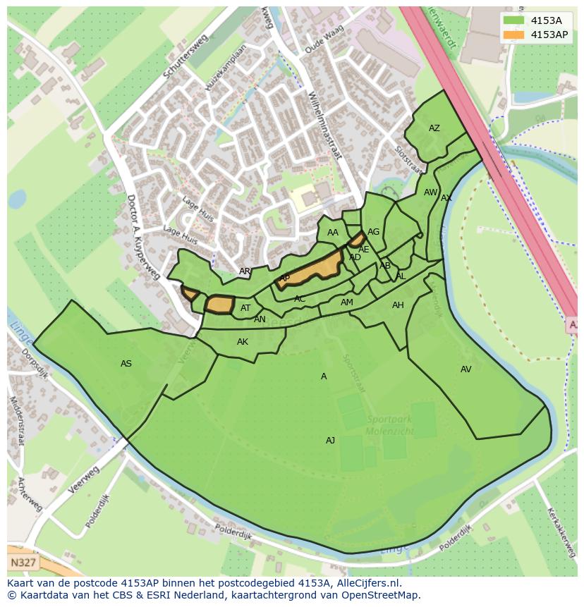 Afbeelding van het postcodegebied 4153 AP op de kaart.