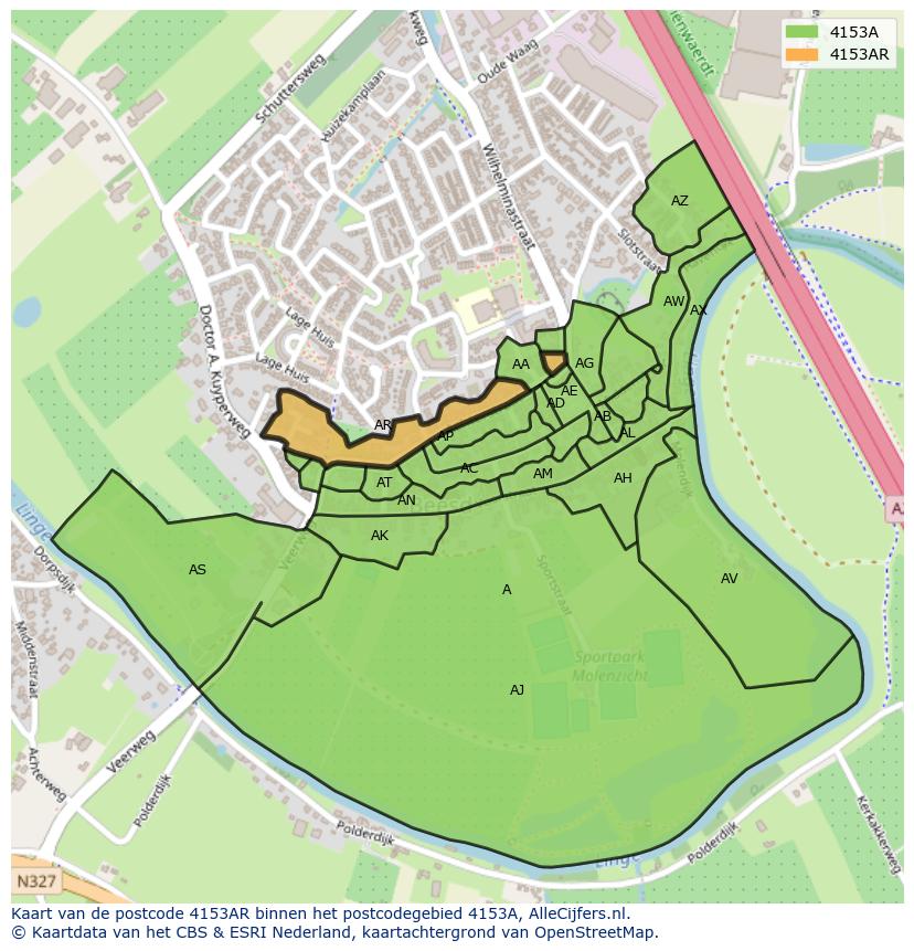 Afbeelding van het postcodegebied 4153 AR op de kaart.