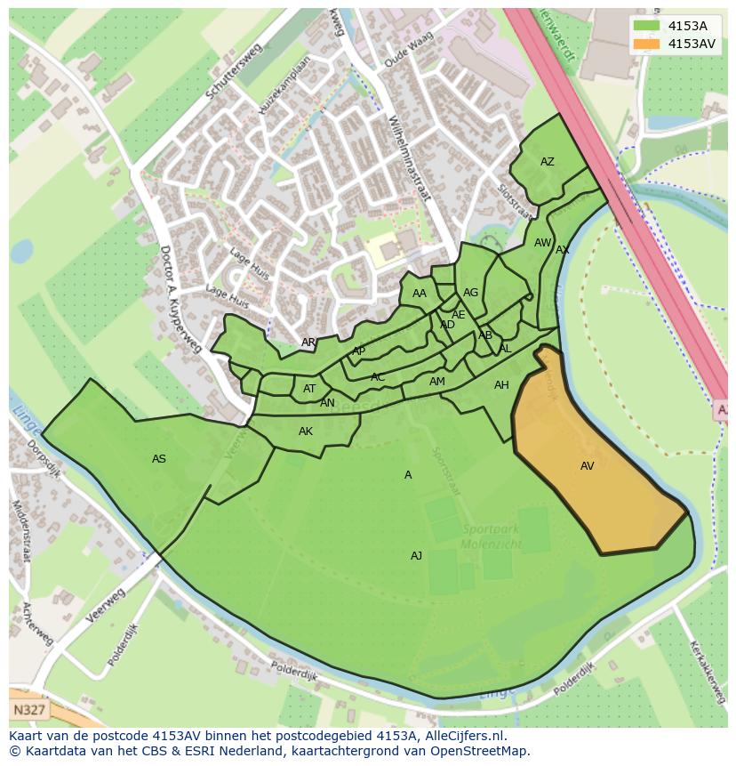Afbeelding van het postcodegebied 4153 AV op de kaart.