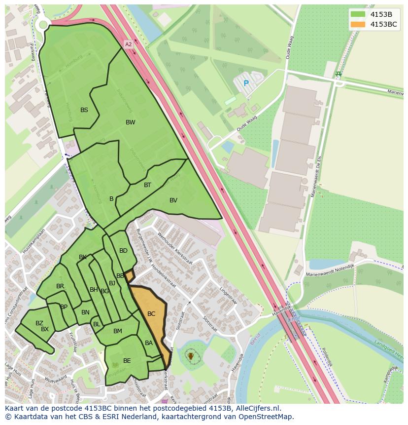 Afbeelding van het postcodegebied 4153 BC op de kaart.
