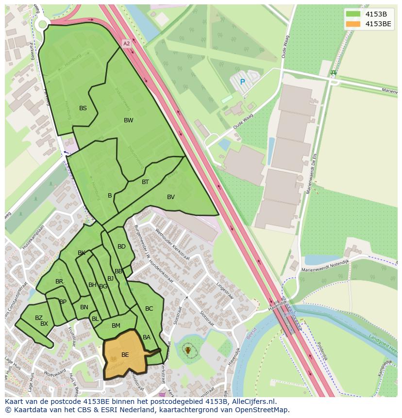 Afbeelding van het postcodegebied 4153 BE op de kaart.