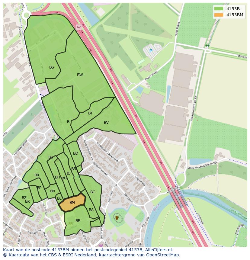 Afbeelding van het postcodegebied 4153 BM op de kaart.