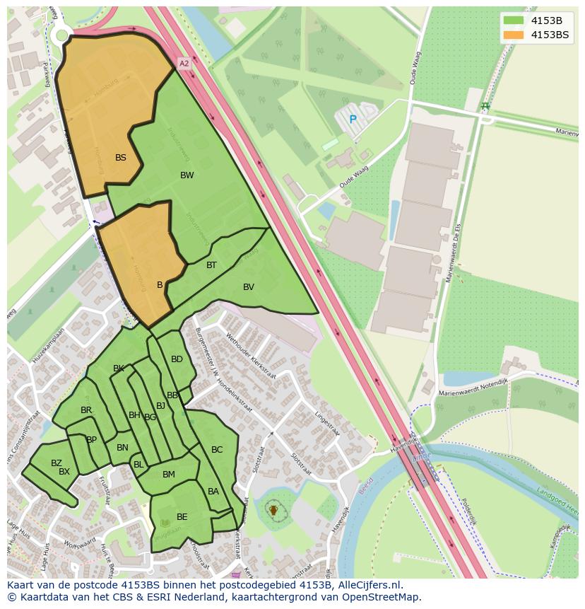 Afbeelding van het postcodegebied 4153 BS op de kaart.