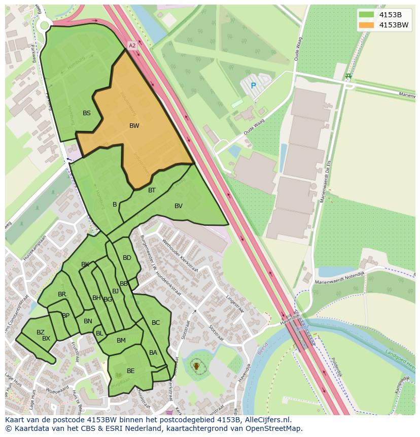 Afbeelding van het postcodegebied 4153 BW op de kaart.